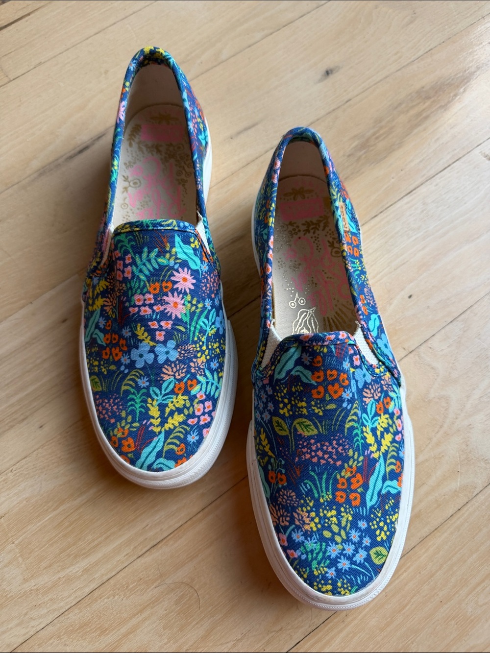 Keds x Rifle Paper Co Collab Floral Slip-On Canvas Sz 6 Sneakers Navy Multi NWOB
